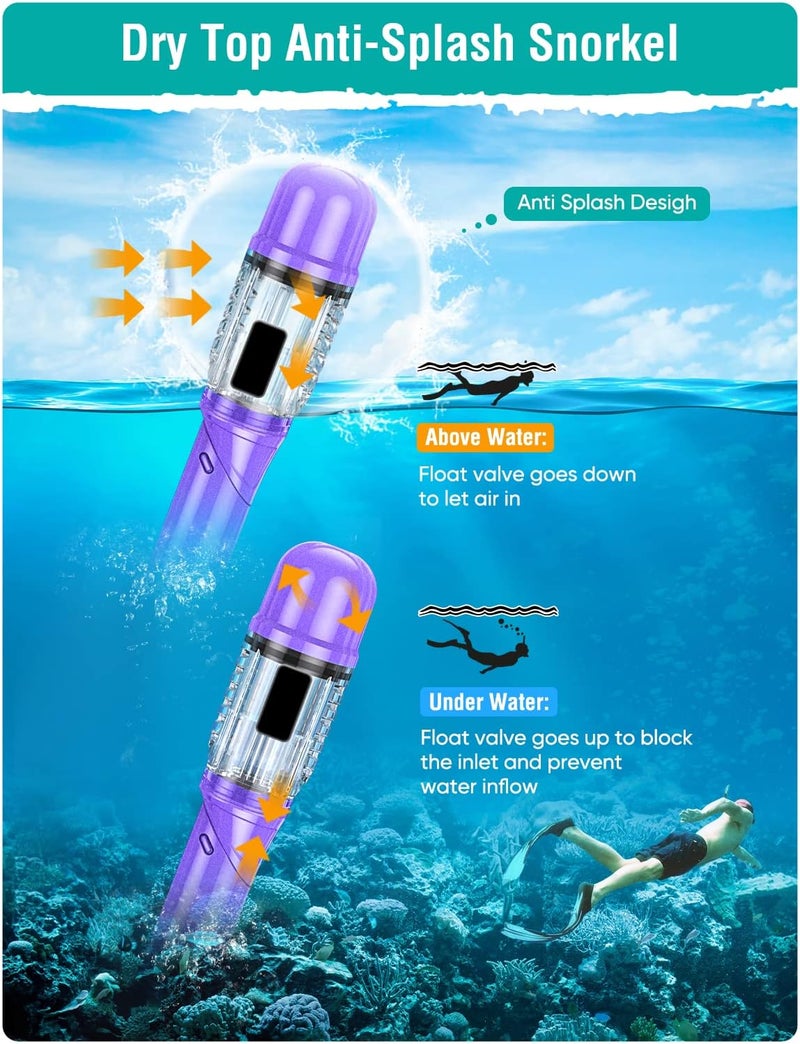 Seovediary Snorkel Set Adults Snorkeling Gear Anti-Fog Panoramic View Swim Mask Dry Top Snorkel Kit with Carry Bag for Snorkeling Scuba Diving Swimming Travel - Image 5